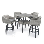 5-Piece Outdoor Bar Set Gray Wicker 4 Swivel Barstools 1 Bar Table