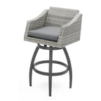 5-Piece Outdoor Bar Set Gray Wicker 4 Swivel Barstools 1 Bar Table