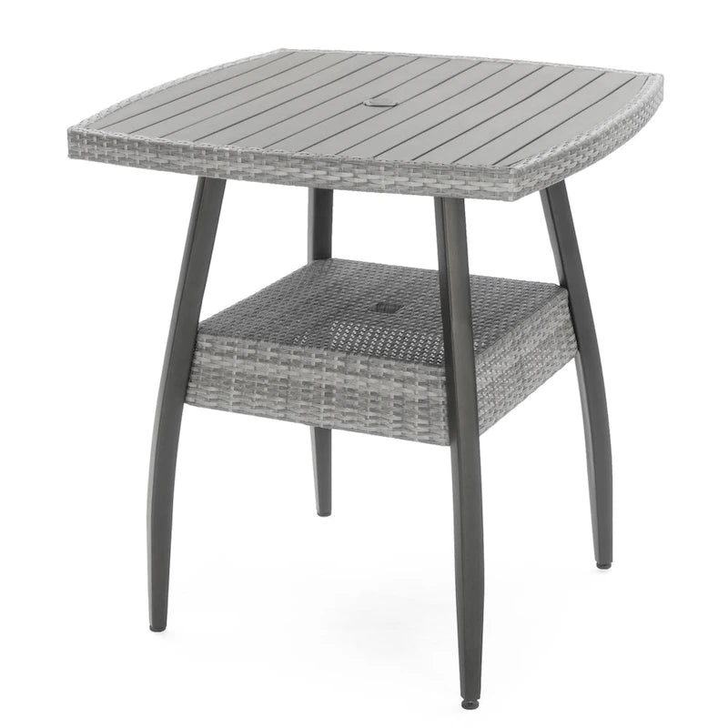 5-Piece Outdoor Bar Set Gray Wicker 4 Swivel Barstools 1 Bar Table