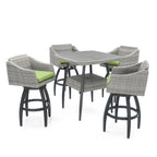 5-Piece Outdoor Bar Set Gray Wicker 4 Swivel Barstools 1 Bar Table