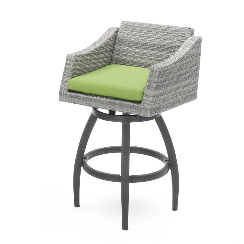 5-Piece Outdoor Bar Set Gray Wicker 4 Swivel Barstools 1 Bar Table