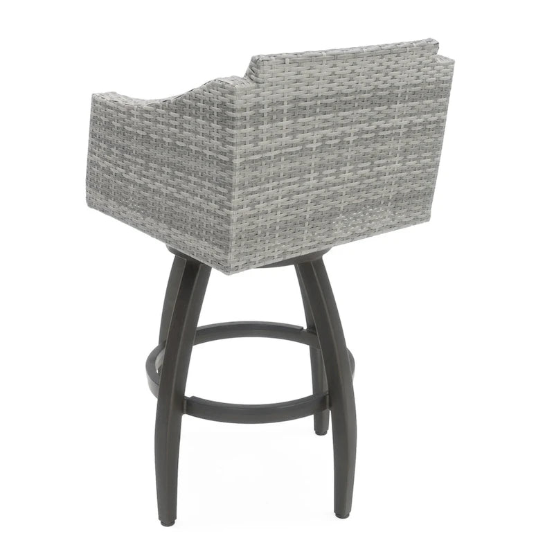 5-Piece Outdoor Bar Set Gray Wicker 4 Swivel Barstools 1 Bar Table