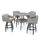 5-Piece Outdoor Bar Set Gray Wicker 4 Swivel Barstools 1 Bar Table