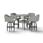 5-Piece Outdoor Bar Set Gray Wicker 4 Swivel Barstools 1 Bar Table