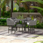 5-Piece Outdoor Bar Set Gray Wicker 4 Swivel Barstools 1 Bar Table