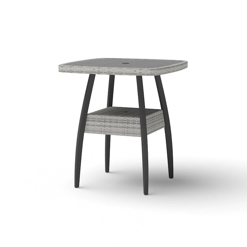 5-Piece Outdoor Bar Set Gray Wicker 4 Swivel Barstools 1 Bar Table