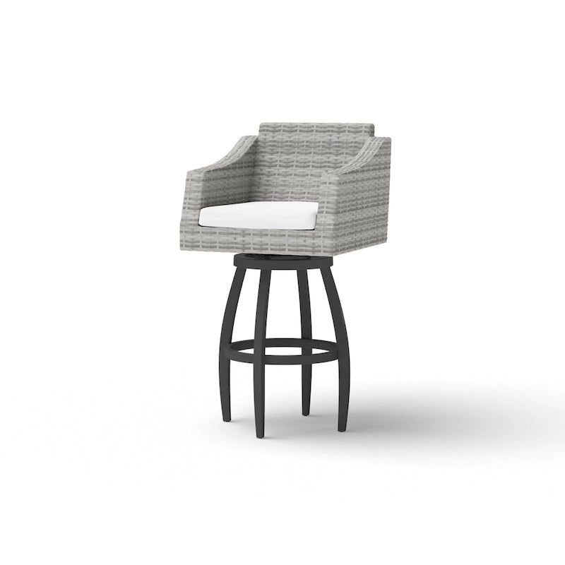 5-Piece Outdoor Bar Set Gray Wicker 4 Swivel Barstools 1 Bar Table