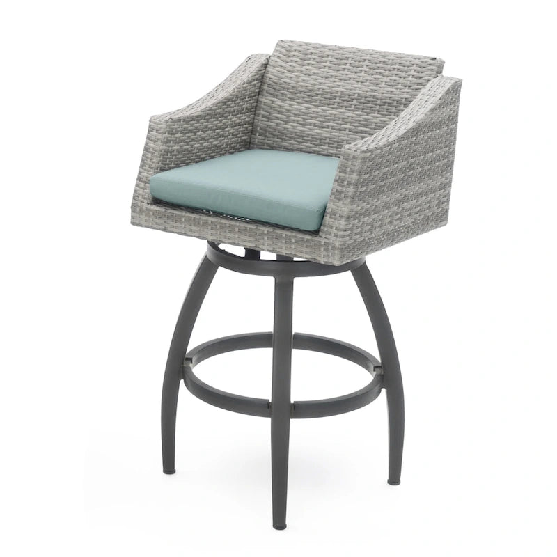 5-Piece Outdoor Bar Set Gray Wicker 4 Swivel Barstools 1 Bar Table