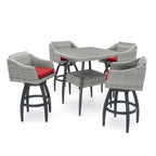 5-Piece Outdoor Bar Set Gray Wicker 4 Swivel Barstools 1 Bar Table