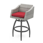 5-Piece Outdoor Bar Set Gray Wicker 4 Swivel Barstools 1 Bar Table