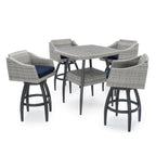 5-Piece Outdoor Bar Set Gray Wicker 4 Swivel Barstools 1 Bar Table
