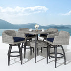 5-Piece Outdoor Bar Set Gray Wicker 4 Swivel Barstools 1 Bar Table