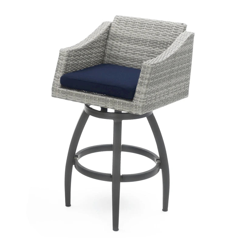 5-Piece Outdoor Bar Set Gray Wicker 4 Swivel Barstools 1 Bar Table