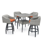 5-Piece Outdoor Bar Set Gray Wicker 4 Swivel Barstools 1 Bar Table