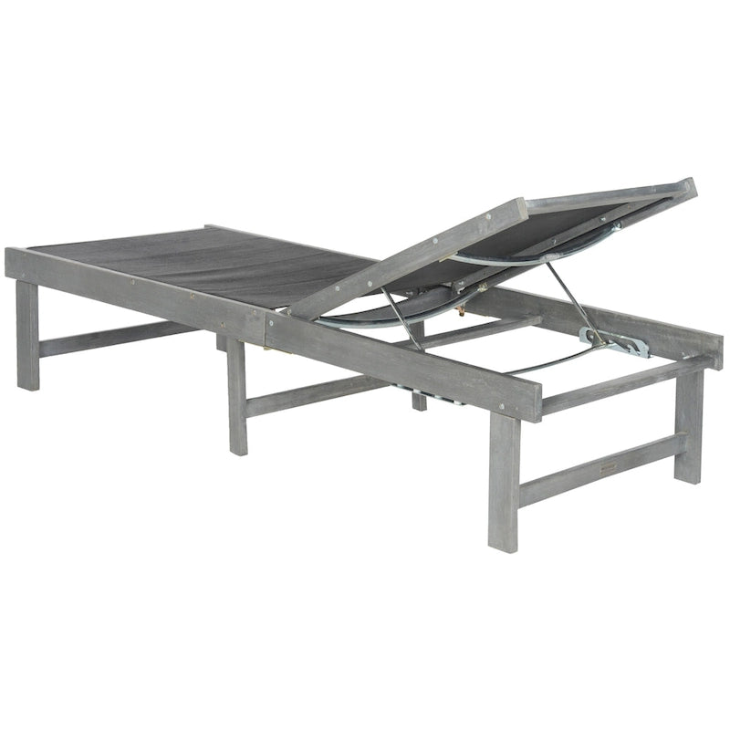Acacia Wood Lounge Chair Ash Gray with Textilene Fabric Adjustable