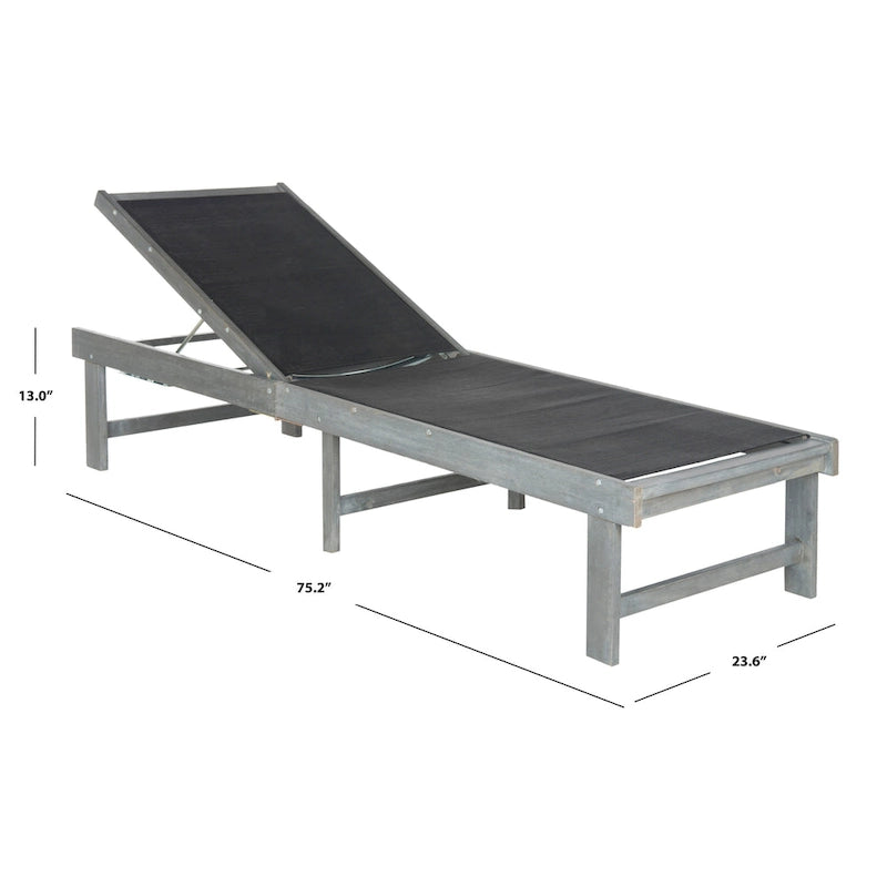 Acacia Wood Lounge Chair Ash Gray with Textilene Fabric Adjustable