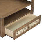 Nested Coffee Table Set with Rattan Drawer Pine Wood Legs Natural