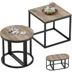 3-Piece Coffee Table Set Metal Frame 1 Square Table 2 Semi-Circular Tables