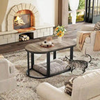 3-Piece Coffee Table Set Metal Frame 1 Square Table 2 Semi-Circular Tables