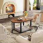 3-Piece Coffee Table Set Metal Frame 1 Square Table 2 Semi-Circular Tables