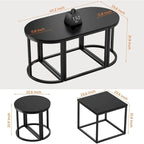 3-Piece Coffee Table Set Metal Frame 1 Square Table 2 Semi-Circular Tables