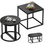 3-Piece Coffee Table Set Metal Frame 1 Square Table 2 Semi-Circular Tables