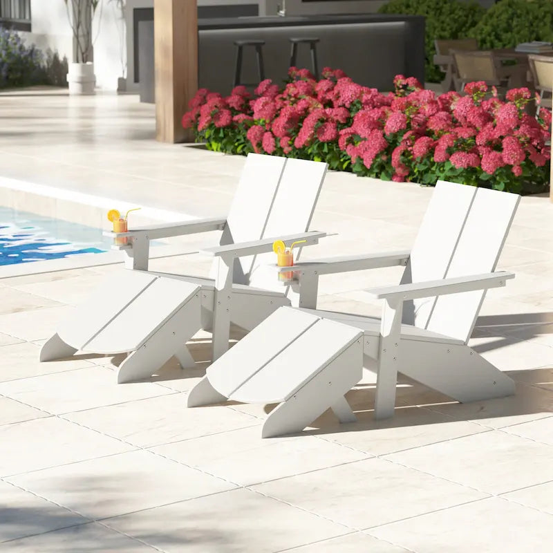 Polytrends Coastin Modern Poly Adirondack Chair With Ottoman (Set of 2)