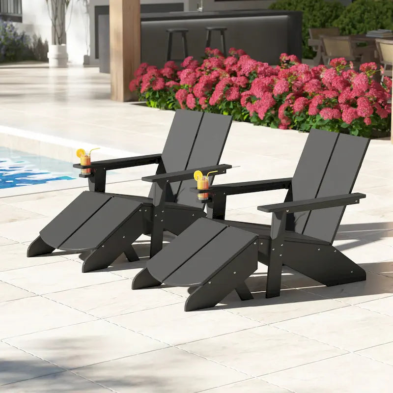 Polytrends Coastin Modern Poly Adirondack Chair With Ottoman (Set of 2)