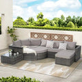 8-Piece Sectional Patio Sofa Set Gray Wicker with Dark Gray Cushions