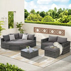8-Piece Sectional Patio Sofa Set Gray Wicker with Dark Gray Cushions