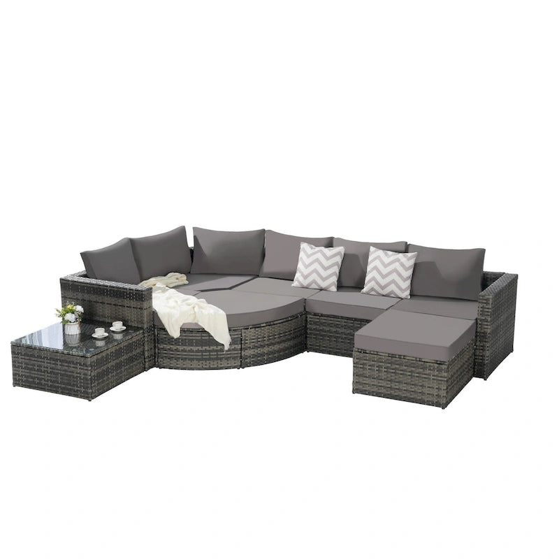 8-Piece Sectional Patio Sofa Set Gray Wicker with Dark Gray Cushions