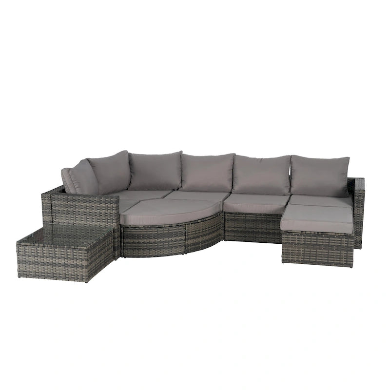 8-Piece Sectional Patio Sofa Set Gray Wicker with Dark Gray Cushions