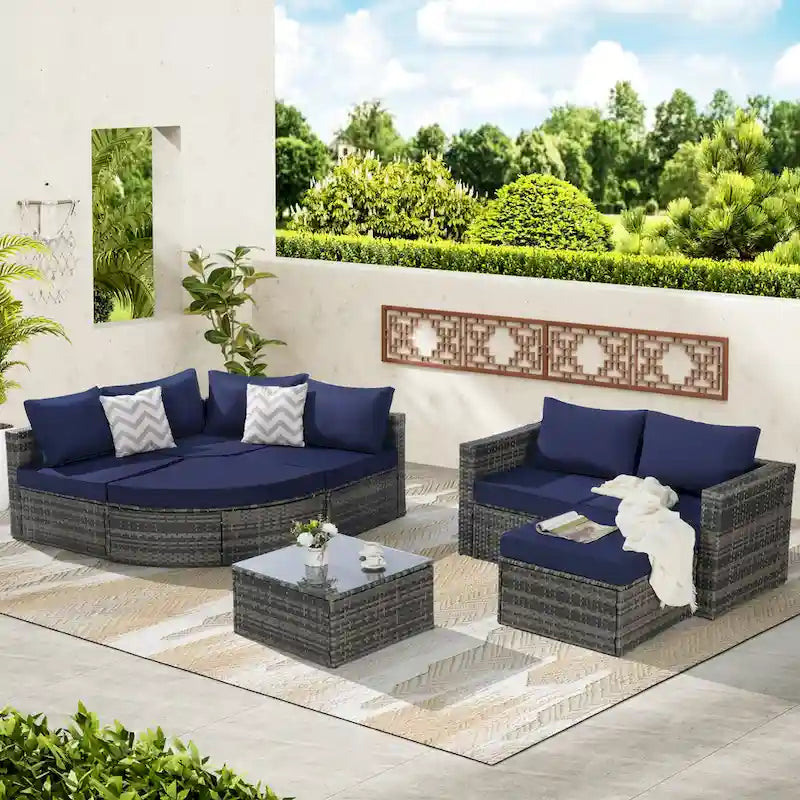 8-Piece Sectional Patio Sofa Set Gray Wicker with Dark Gray Cushions