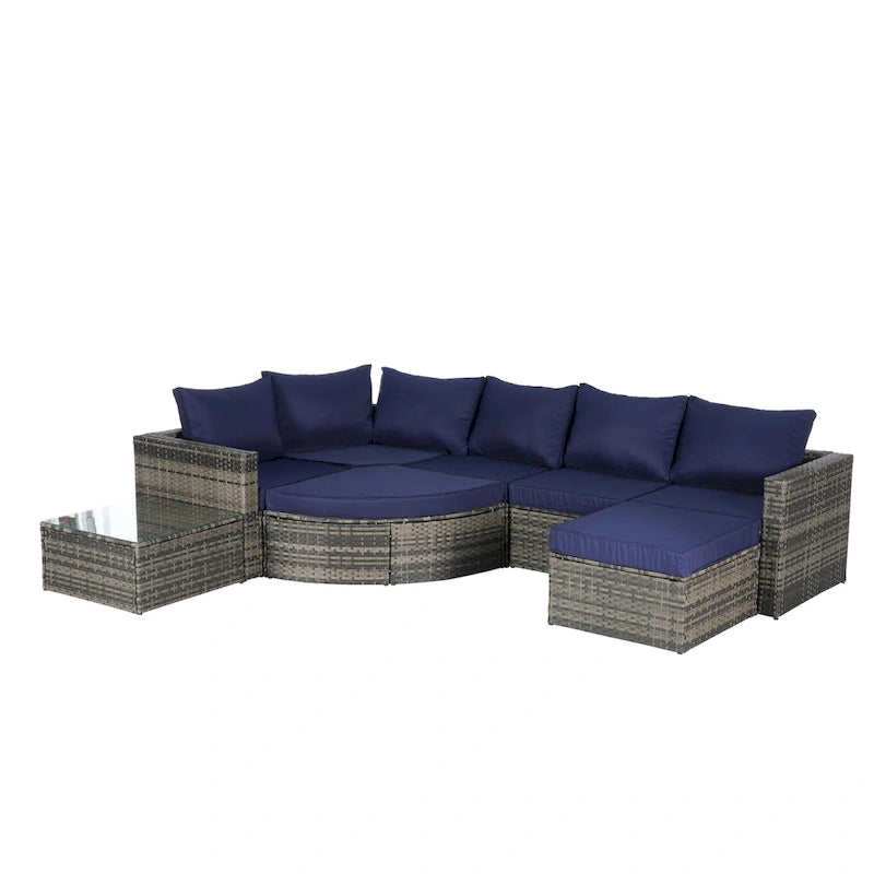 8-Piece Sectional Patio Sofa Set Gray Wicker with Dark Gray Cushions