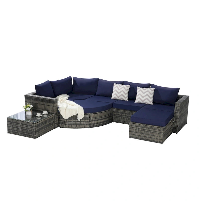 8-Piece Sectional Patio Sofa Set Gray Wicker with Dark Gray Cushions