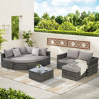8-Piece Sectional Patio Sofa Set Gray Wicker with Dark Gray Cushions