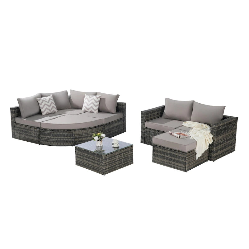 8-Piece Sectional Patio Sofa Set Gray Wicker with Dark Gray Cushions