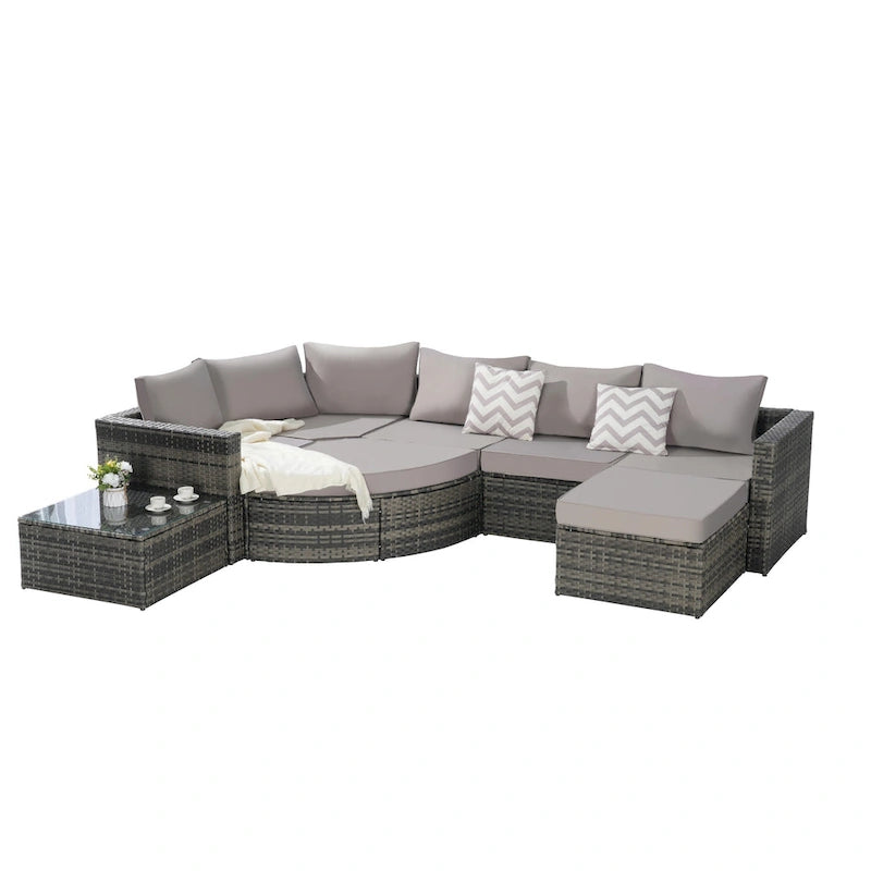 8-Piece Sectional Patio Sofa Set Gray Wicker with Dark Gray Cushions