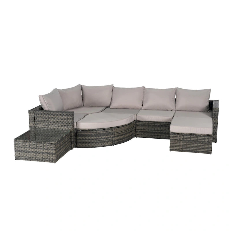 8-Piece Sectional Patio Sofa Set Gray Wicker with Dark Gray Cushions