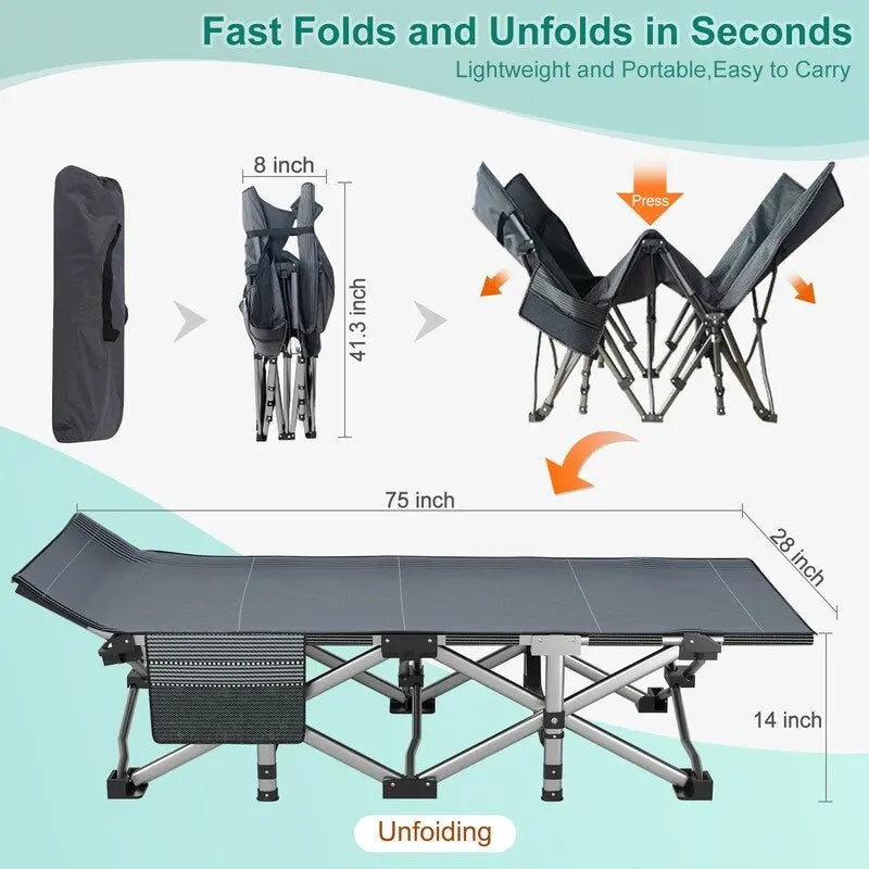 Folding Camping Cot Double Layer 1200D Oxford for 1-2 People Heavy Duty