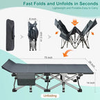 Folding Camping Cot Double Layer 1200D Oxford for 1-2 People Heavy Duty