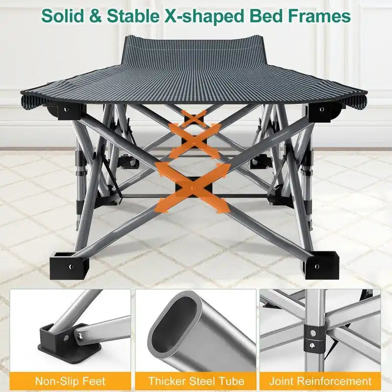 Folding Camping Cot Double Layer 1200D Oxford for 1-2 People Heavy Duty