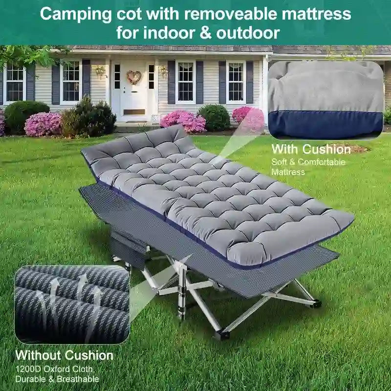 Folding Camping Cot Double Layer 1200D Oxford for 1-2 People Heavy Duty