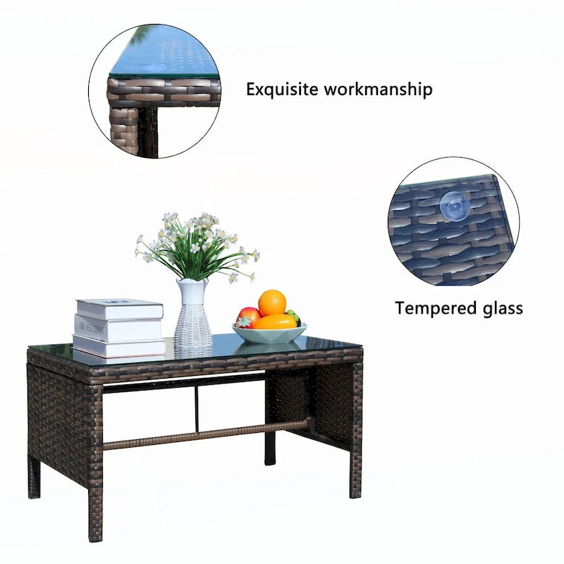 Outdoor patio furniture 1 wicker coffee table,brown