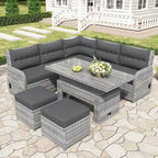 PE Rattan Sectional Sofa Set with 2 Recliners 2 Ottomans 1 Table