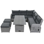 PE Rattan Sectional Sofa Set with 2 Recliners 2 Ottomans 1 Table