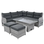 PE Rattan Sectional Sofa Set with 2 Recliners 2 Ottomans 1 Table