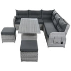 PE Rattan Sectional Sofa Set with 2 Recliners 2 Ottomans 1 Table