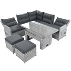 PE Rattan Sectional Sofa Set with 2 Recliners 2 Ottomans 1 Table