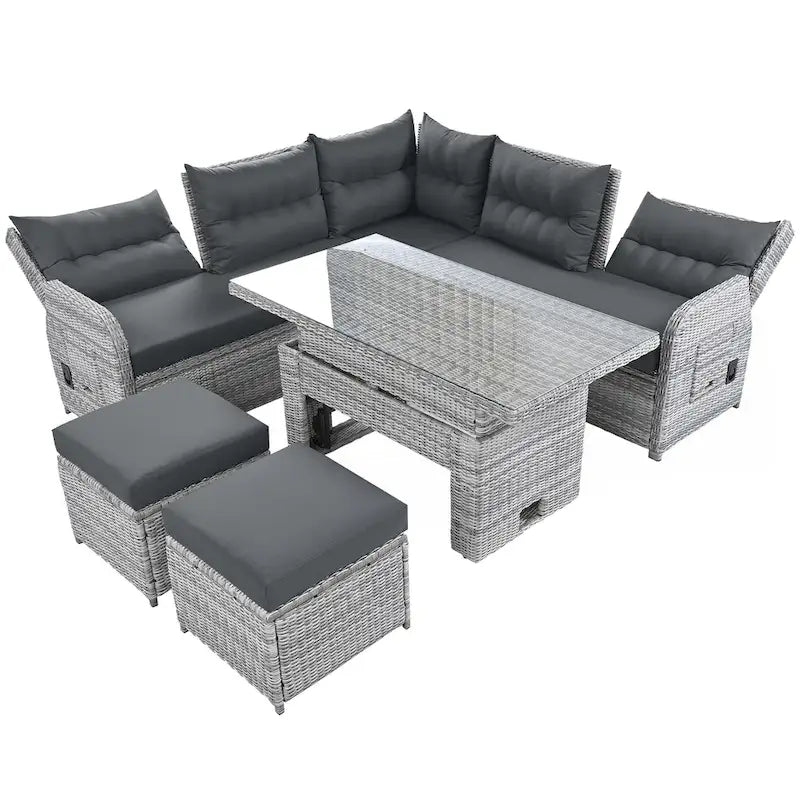 PE Rattan Sectional Sofa Set with 2 Recliners 2 Ottomans 1 Table